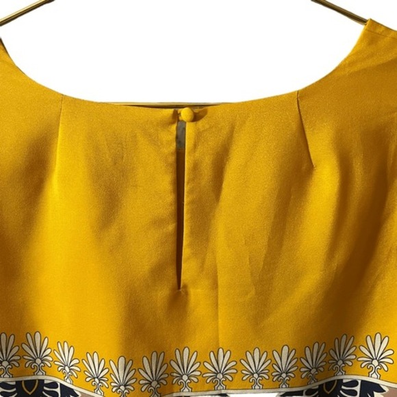 J.Crew Factory Yellow Foulard Border Print Shift Dress 3/4 Sleeve Crew Neck Mini - Picture 9 of 11